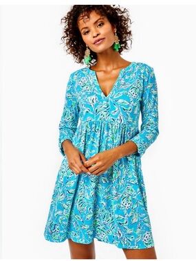 Lilly Pulitzer Turquoise and Navy Loran Swirl-Print Dress NWT